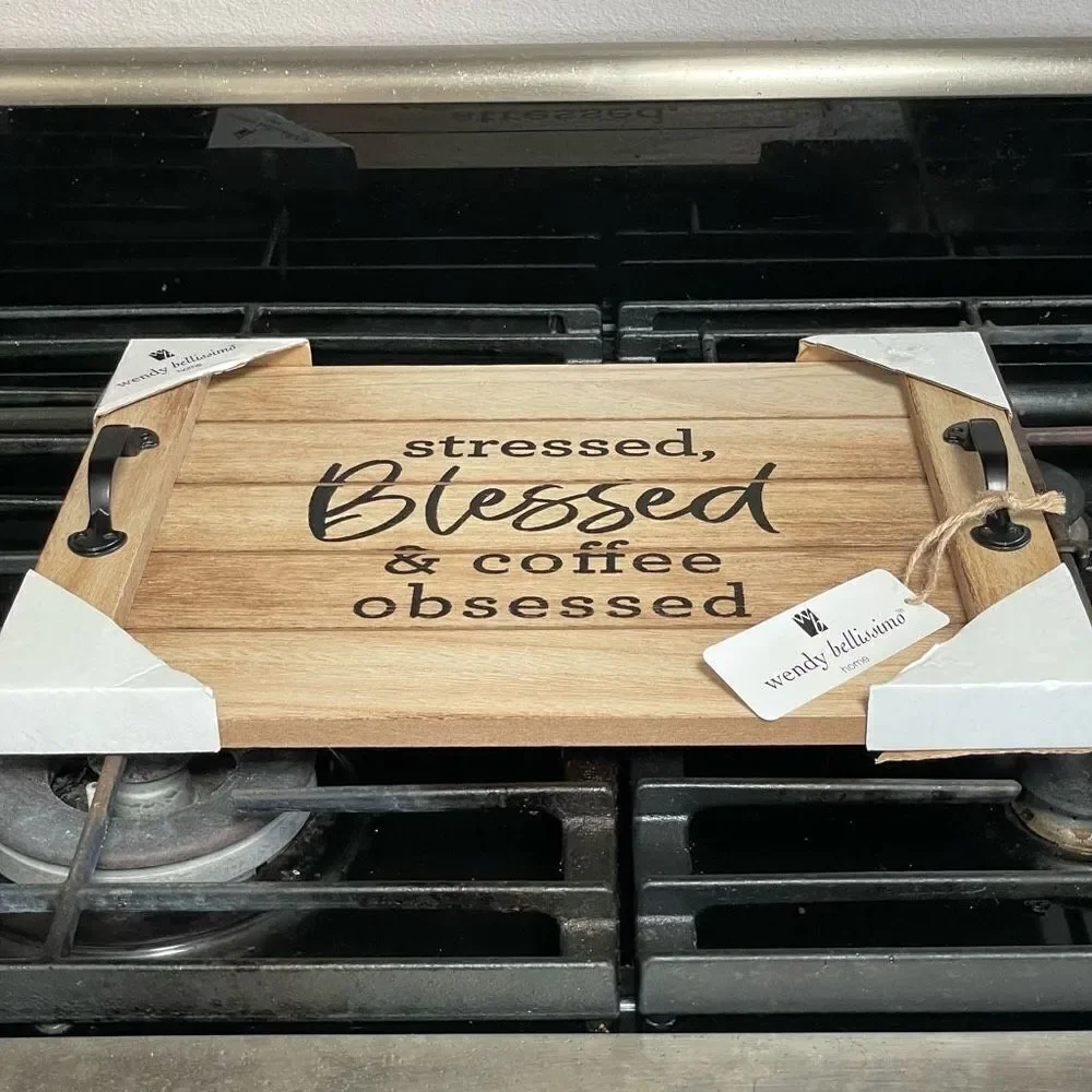 NWT Wendy Bellisimo 16”x11” Wood Noodle Board Stressed Blessed  Coffee Obsessed
